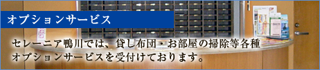 オプションサービス　セレーニア鴨川では、貸し布団・お部屋の掃除等各種オプションサービスを受付けております。